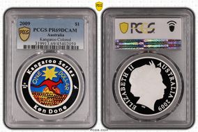 2009 $1 Kangaroo Ag-Ken Done Colorized PR69DCAM