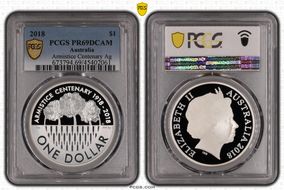 2018 $1 Armistice Centenary Ag PR69DCAM