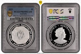 2022 $5 200 Yrs Agriculutral Society PR69DCAM