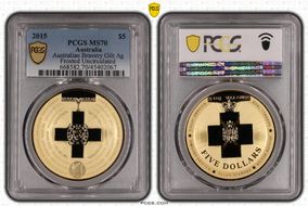 2015 $5 Australian Bravery Gilt Ag Frosted Uncirculated MS70