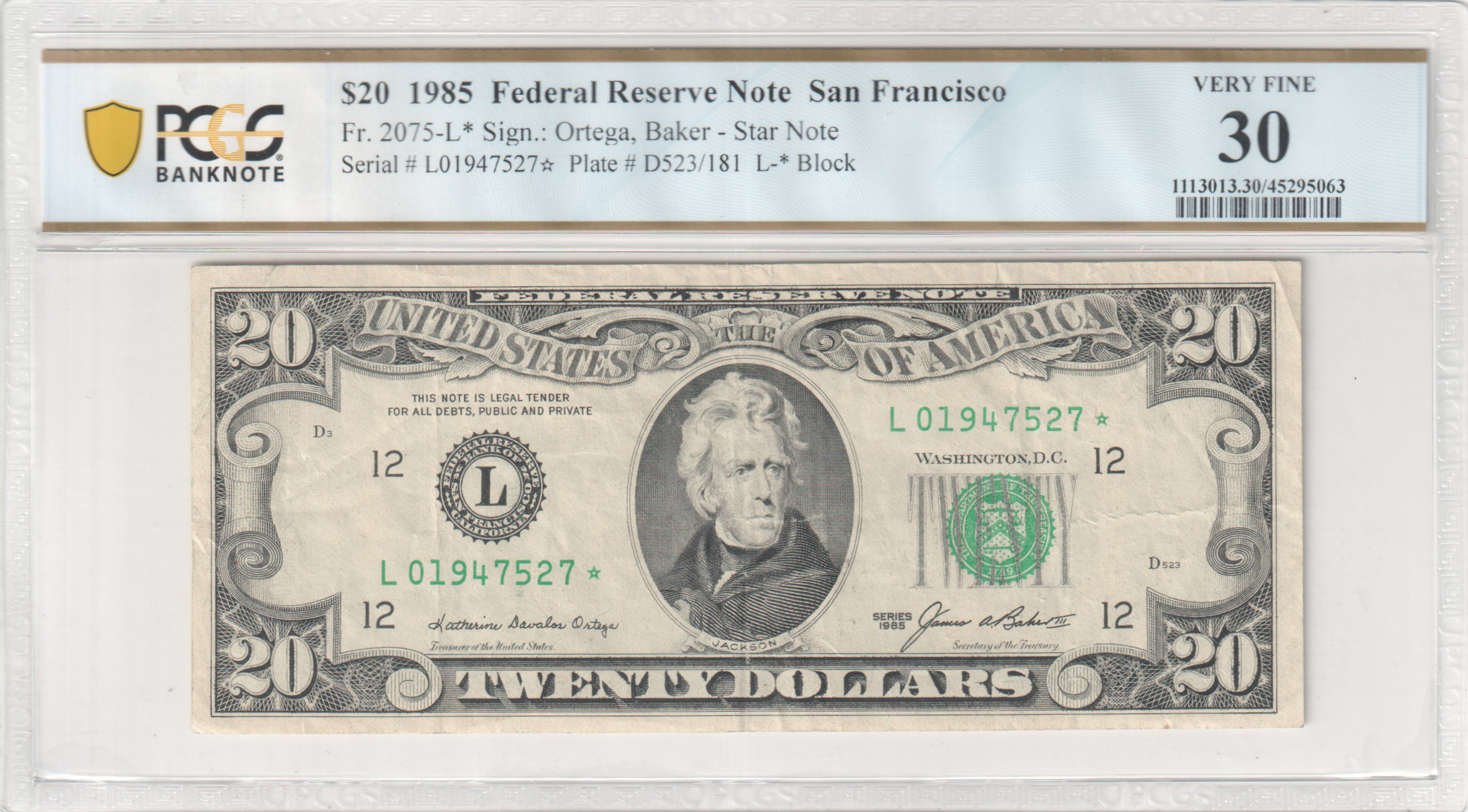 Fr. 2075-L* 1985 $20 Star Note Federal Reserve Note San Francisco ...
