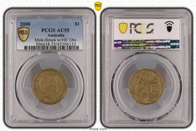 2000 $1 Mule-Struck w/10C Obv AU55