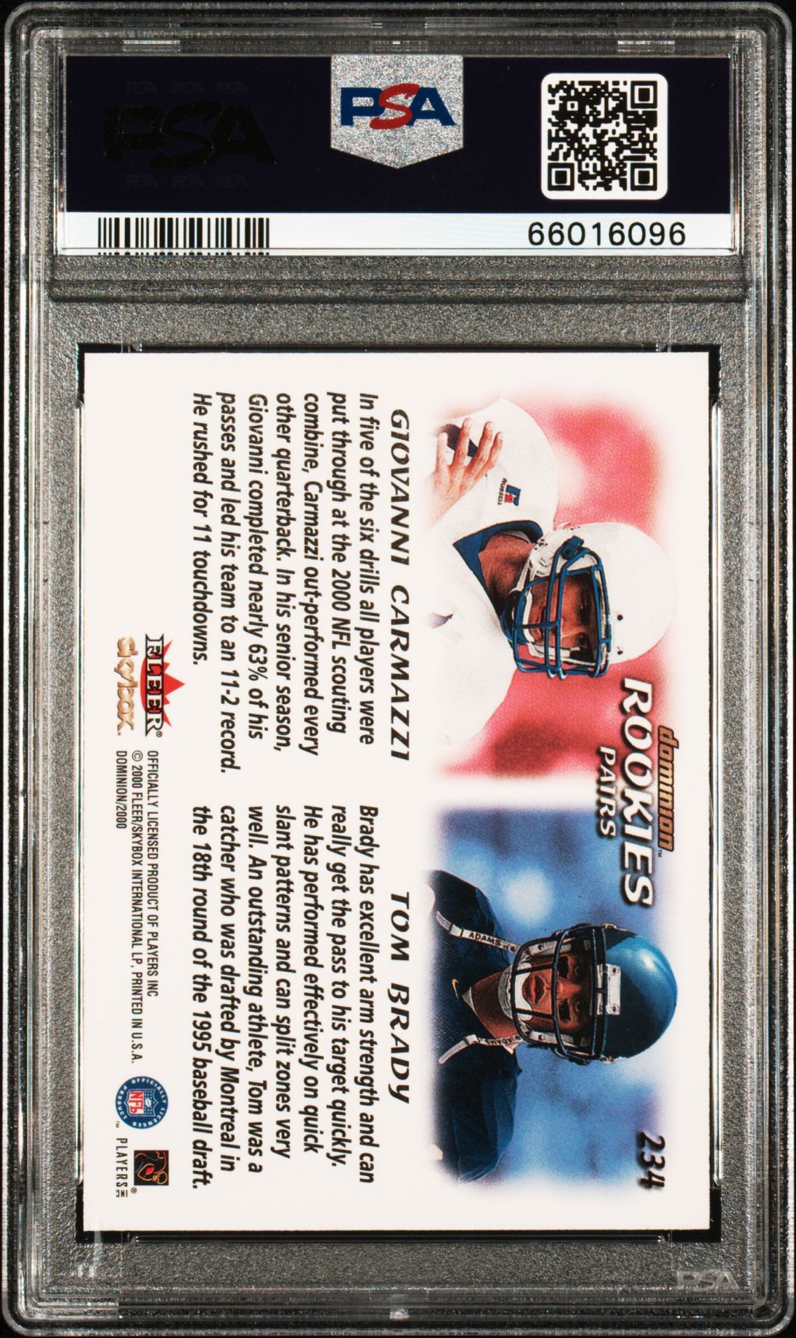 2000 Skybox Dominion G.carmazzi/T.brady #234 Gem Mt 10 back