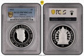 2022 £5 Queens Platinum Jubilee Ag PR70DCAM