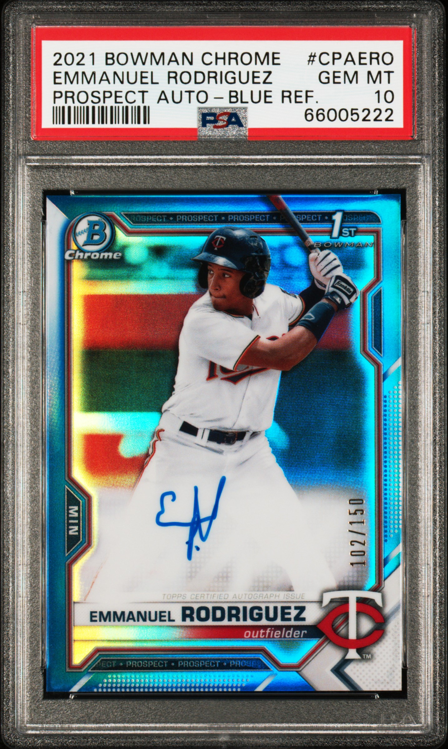 2021 Bowman Chrome Prospect Autographs Emmanuel Rodriguez #Cpaero (Prospect Auto-Blue Ref.) Gem Mt 10 front