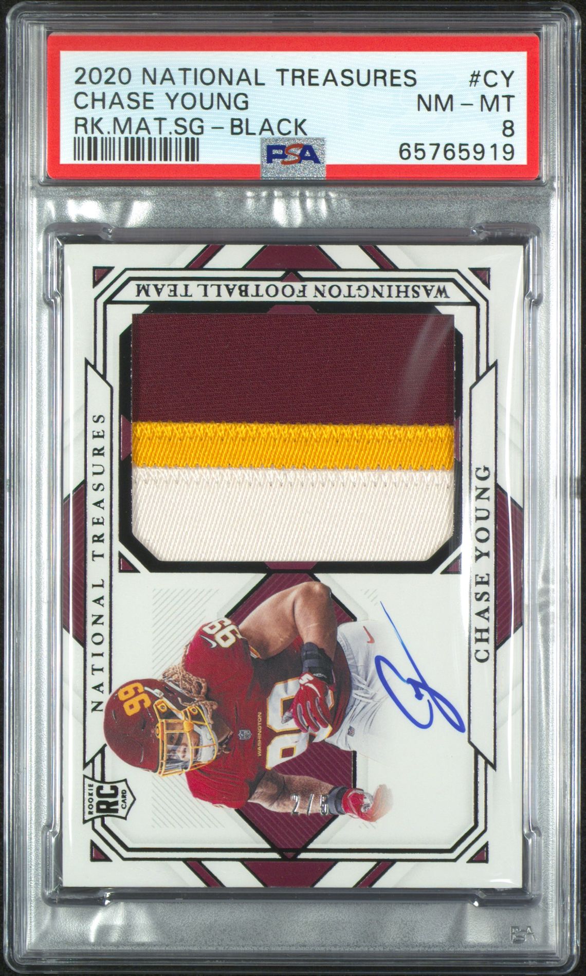 2020 Panini PANINI NATIONAL TREASURES ROOKIE MATERIAL SIGNATURES RKE.MAT.SIG-BLACK #CY Chase Young front