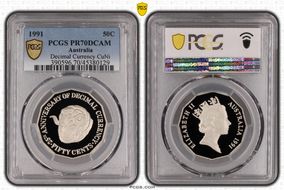 1991 50C Decimal Currency CuNi PR70DCAM