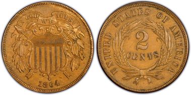 1864 2C Large Motto AU53BN