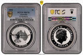 2002 $1 Kookaburra Ag MS70