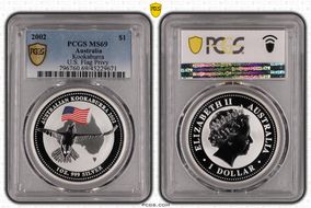 2002 $1 Kookaburra Ag U.S. Flag Privy MS69