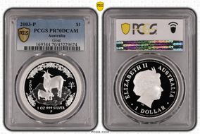2003-P $1 Year of the Goat Ag PR70DCAM