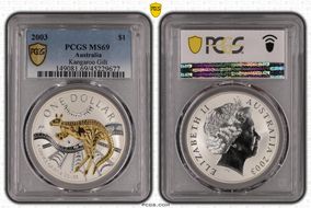 2003 $1 Kangaroo Ag Gilt MS69
