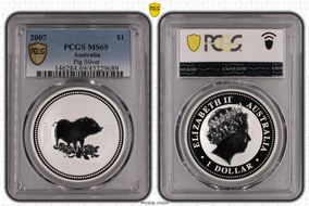 2007 $1 Year of the Pig Ag MS69