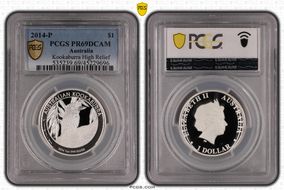 2014-P $1 Kookaburra Ag High Relief PR69DCAM