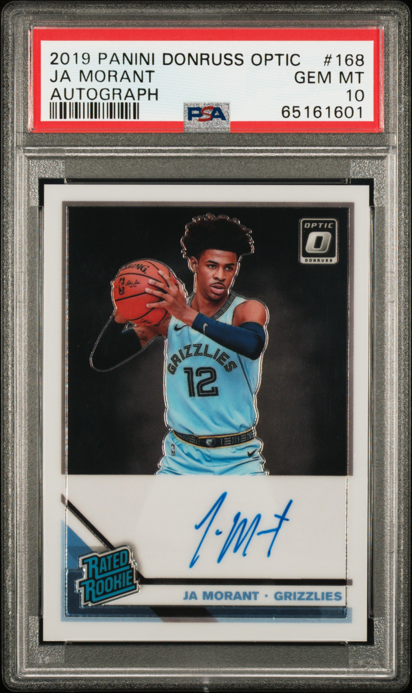 Ja Morant 2019 Optic #168 Rated Rookie Signatures PSA 10 Price 