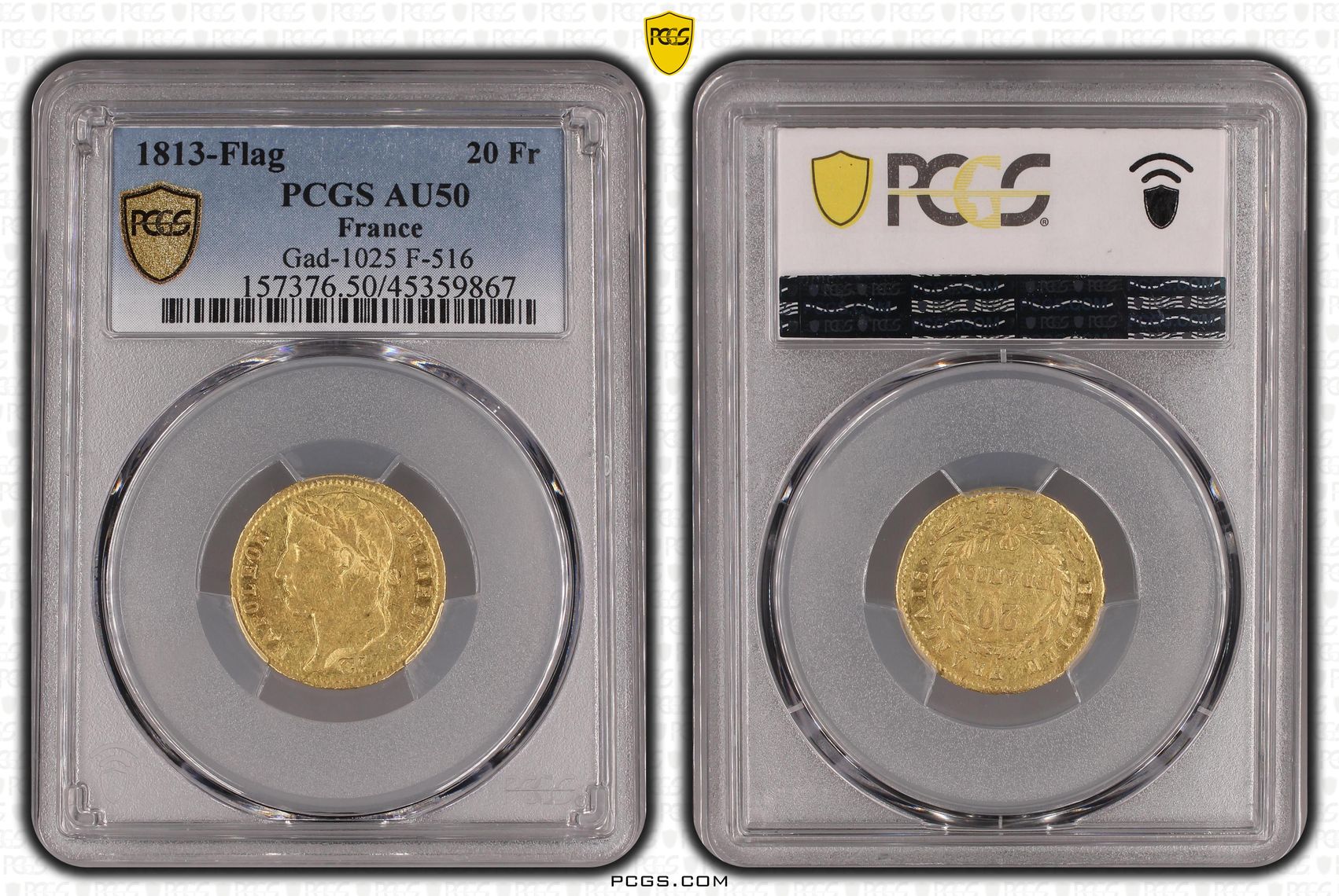 PCGS 钱币信息| 认证编号#45359867 - 1813-Flag France 20 Fr