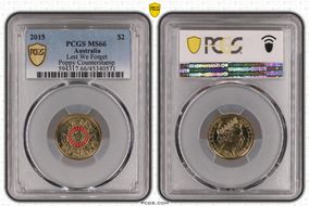 2015 $2 Lest We Forget Colorized Poppy Counterstamp MS66