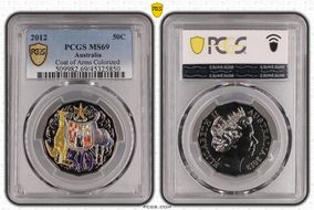 2012 50C Coat of Arms Colorized MS69