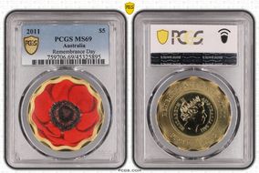 2011 $5 Remembrance Day Colorized MS69
