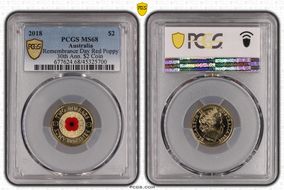 2018 $2 Remembrance Day Red Poppy 30th Ann. $2 Coin Colorized MS68