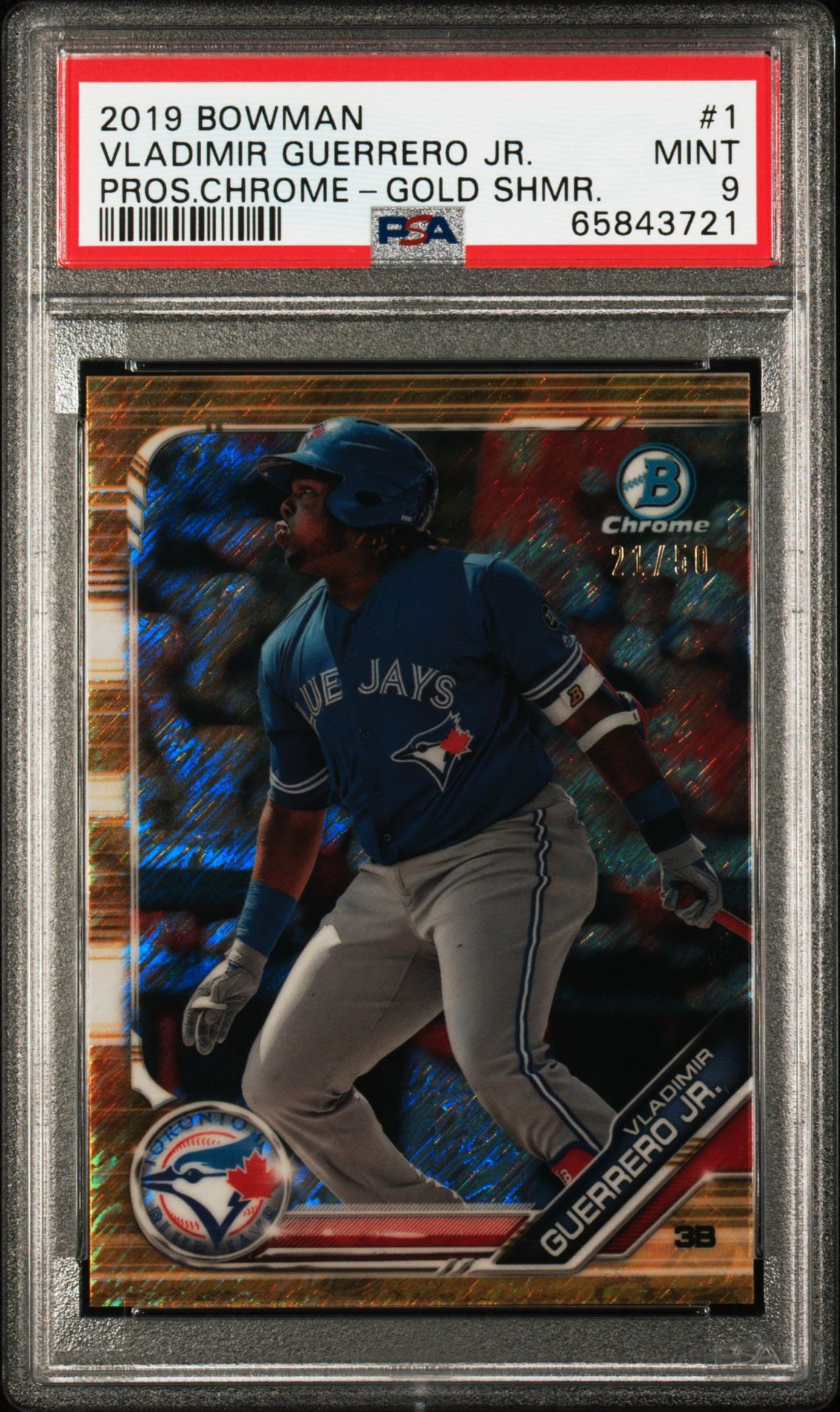 2019 Bowman BOWMAN PROSPECTS CHROME PROS.CHROME-GOLD SHMR. #1 Vladimir Guerrero Jr. front
