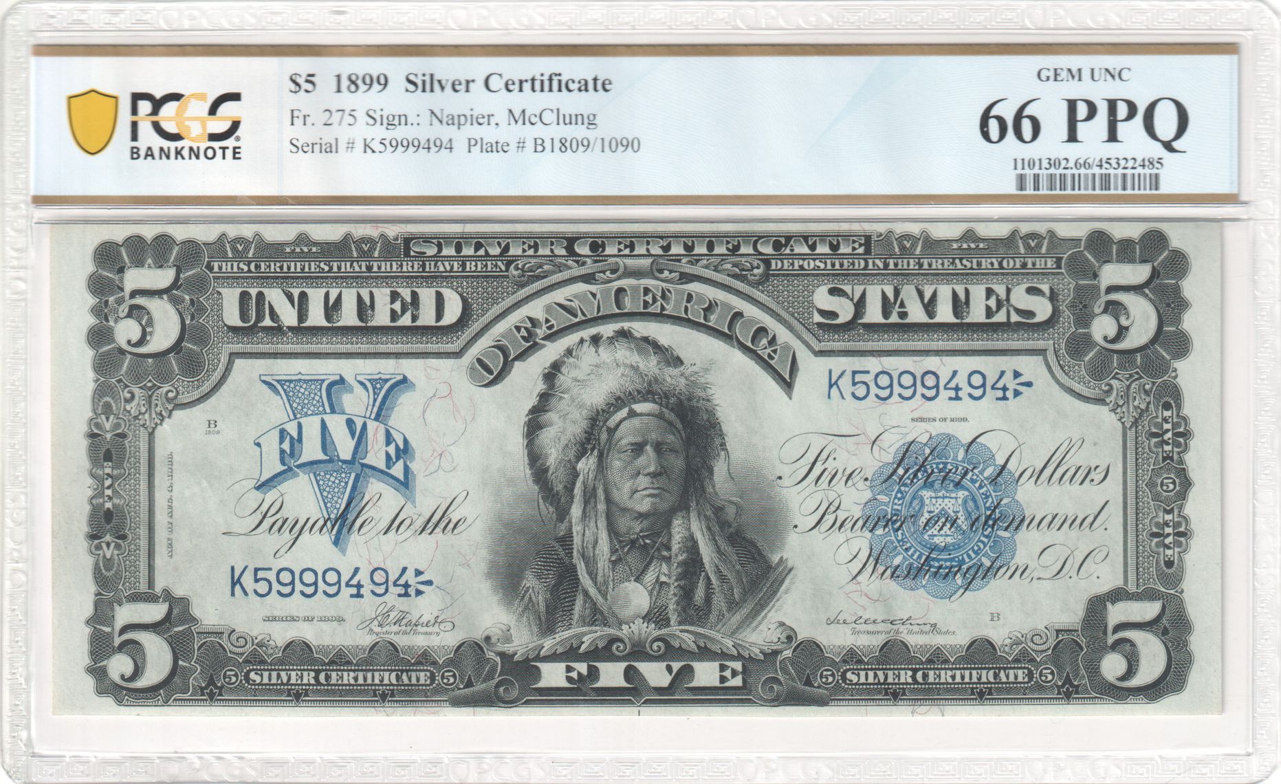 Fr 275 1899 $5 Silver Certificate PCGS NoteFacts Fr 275 1899 $5 Silver Certificate PCGS NoteFacts