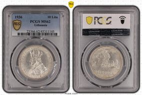 1936 10 Litu KM-83  Ag MS62