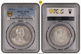 1913-A 3 Mk 25th Year J-112 AU58