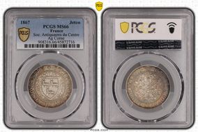 1867 Jeton Soc. Antiquaires du Centre Ag Corne MS66