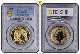 2022 £100 Lion of England Au Royal Tudor Beasts MS70