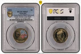 2021 $1 G- Great Barrier Reef Colorized Great Aussie Coin Hunt MS67