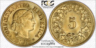 1918 B 5 Rap KM-26a  Brass MS66