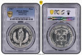 1967 Peso Bataan Day KM-195  Ag MS64
