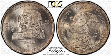 1988-Mo 50 Peso Oil Industry KM-532  Ag MS67