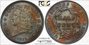 1835 1/2C MS63BN