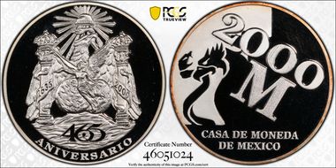 2000-Mo Medal 465th Ann. Mexican Mint Ag PR69DCAM