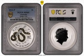 2013-P $1 Year of the Snake Ag Gilt MS69