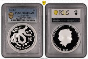 2013-P $1 Year of the Snake Ag PR69DCAM