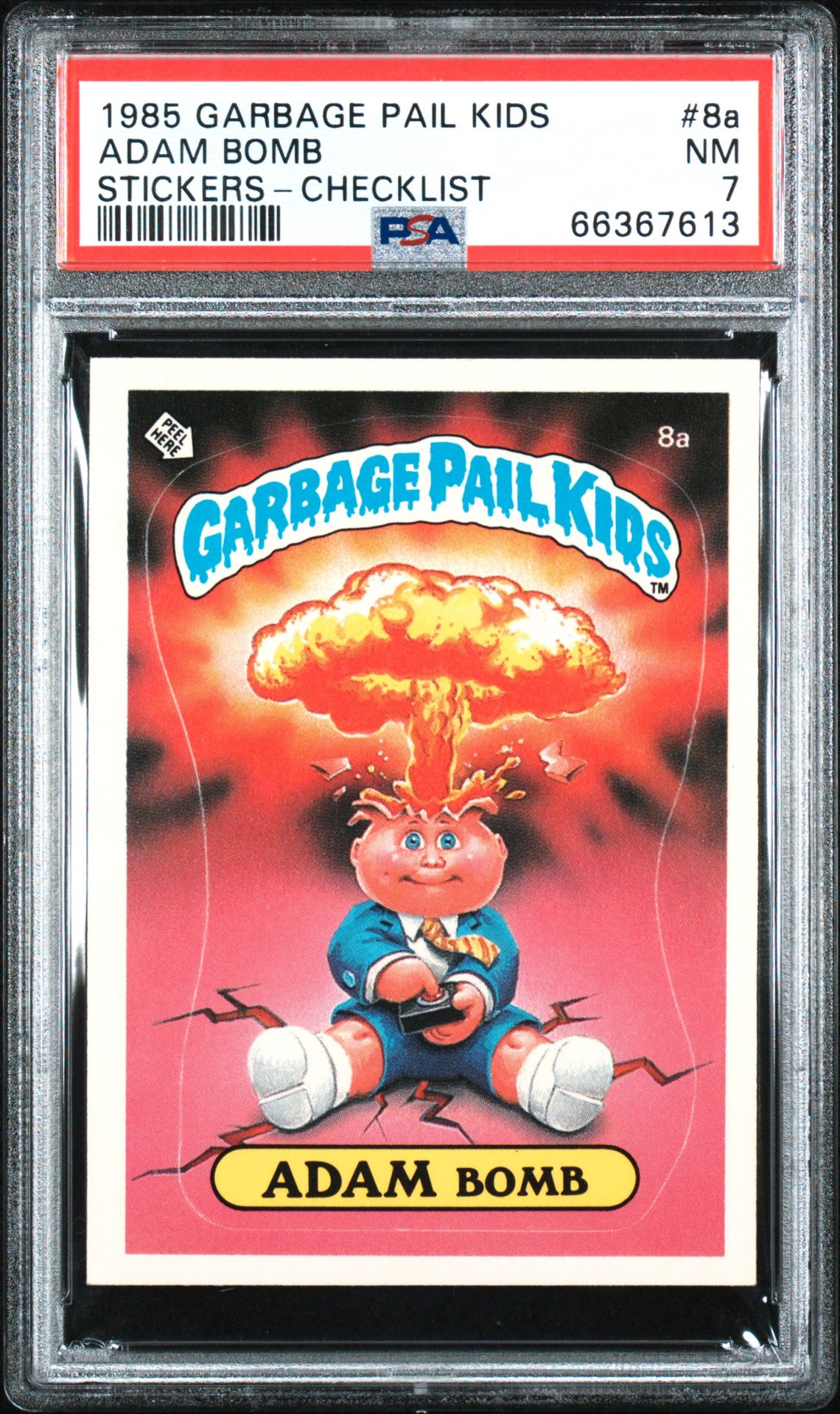 1985 Garbage Pail Kids GARBAGE PAIL KIDS STICKERS CHECKLIST #8A Adam Bomb front
