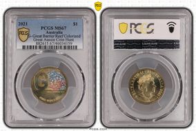 2021 $1 G- Great Barrier Reef Colorized Great Aussie Coin Hunt MS67