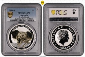 2014-P $1 Koala Ag Gilded MS70