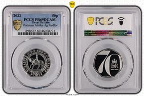2022 50p Platinum Jubilee Ag Piedfort PR69DCAM
