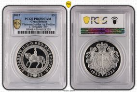 2022 £5 Platinum Jubilee Ag Piedfort J. Bergdahl Obv. PR69DCAM