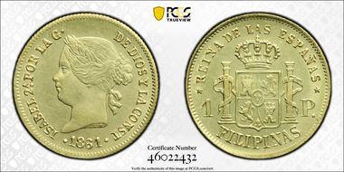 1861 Peso KM-142 Au MS62
