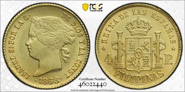 1868 4 Peso KM-144 Au MS62