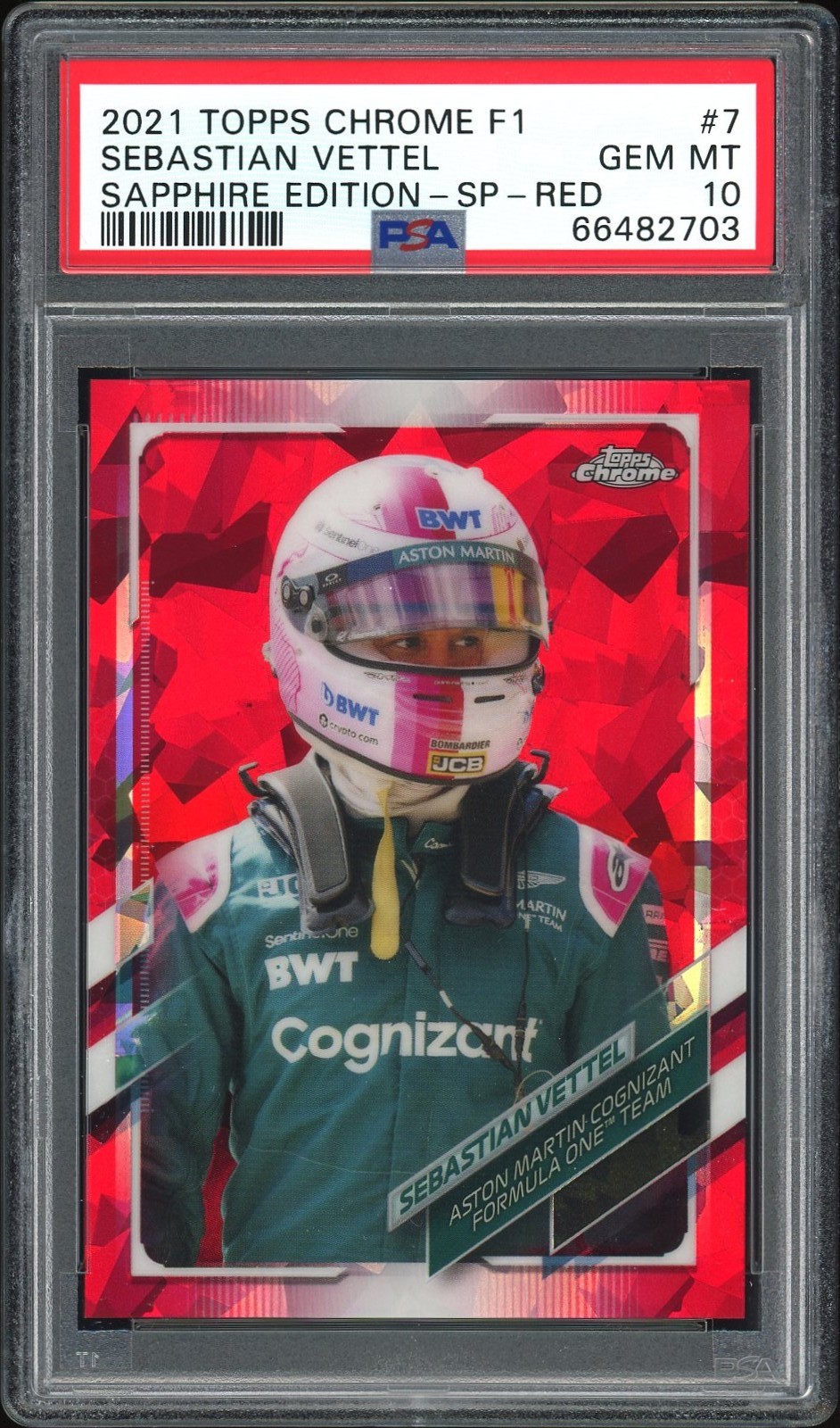 2021 Topps Chrome F1 Sapphire Edition SP Red #7 Sebastian Vettel (#2/5) – PSA GEM MT 10