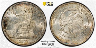 1877-S T$1 TDV-33, Broken Arrows MS60