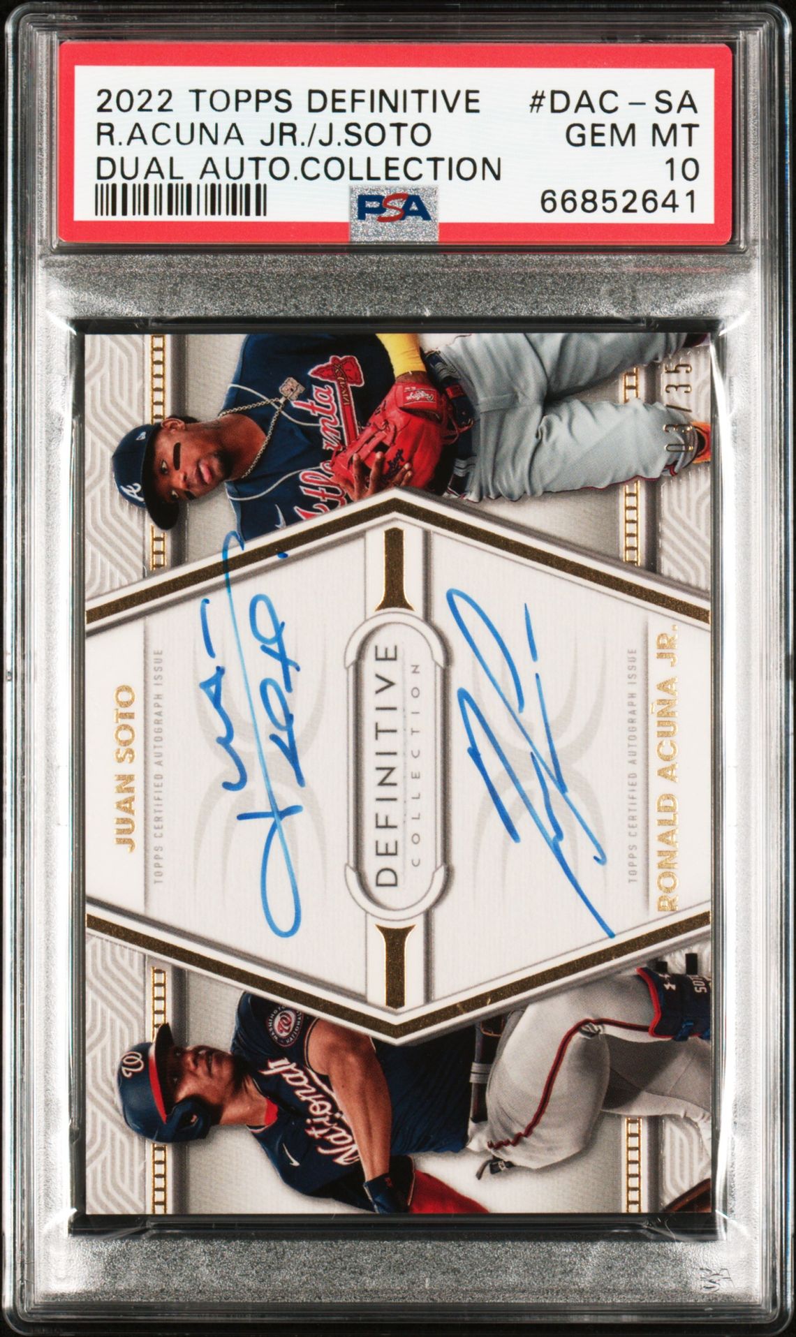 2022 Topps TOPPS DEFINITIVE DUAL AUTOGRAPH COLLECTION DUAL AUTO.COLLECTION #DACSA R.Acuna Jr./J.Soto front