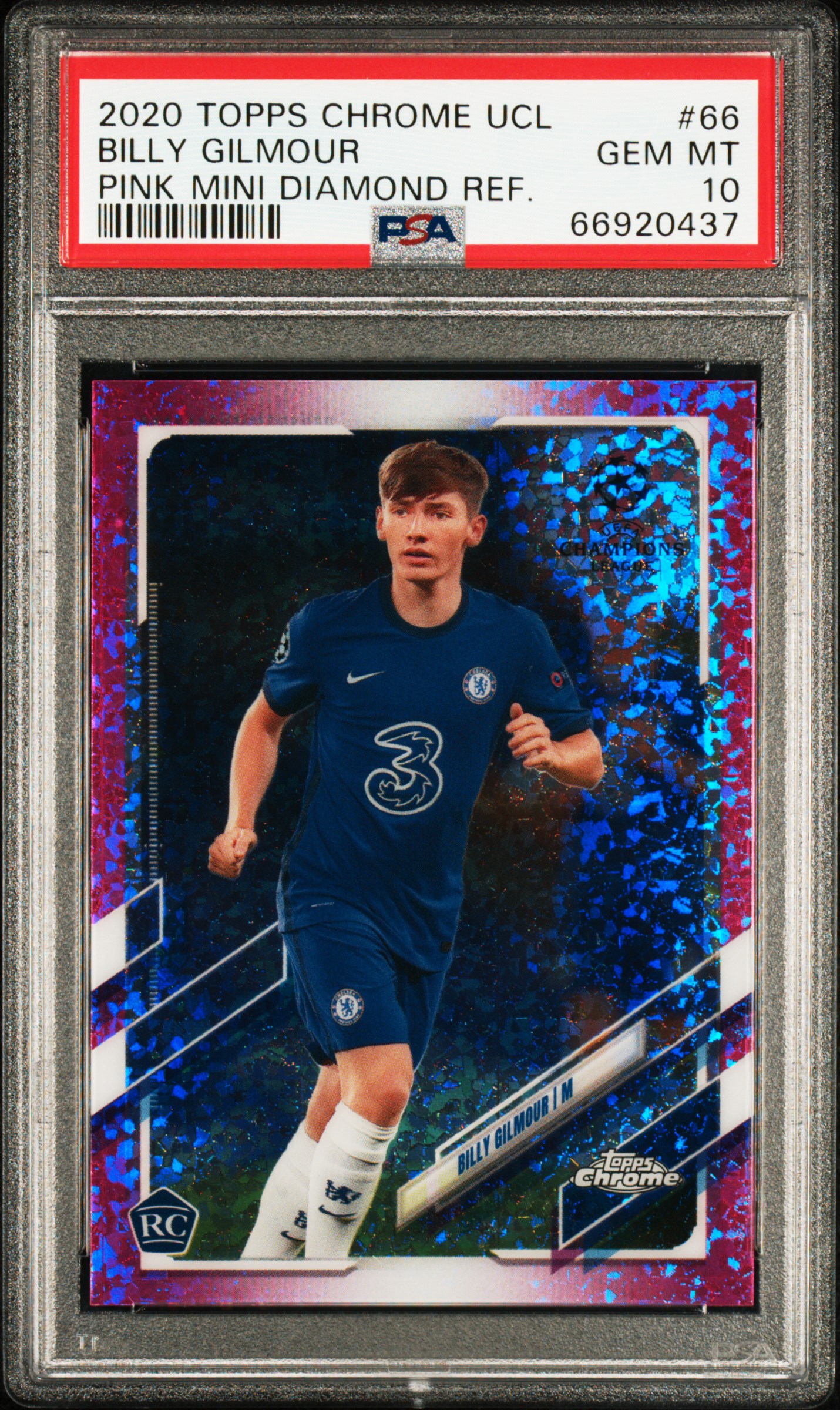 2020-21 Topps Chrome UEFA Champions League Pink Mini Diamond Refractor #66 Billy Gilmour Rookie Card (#027/175) – PSA GEM MT 10