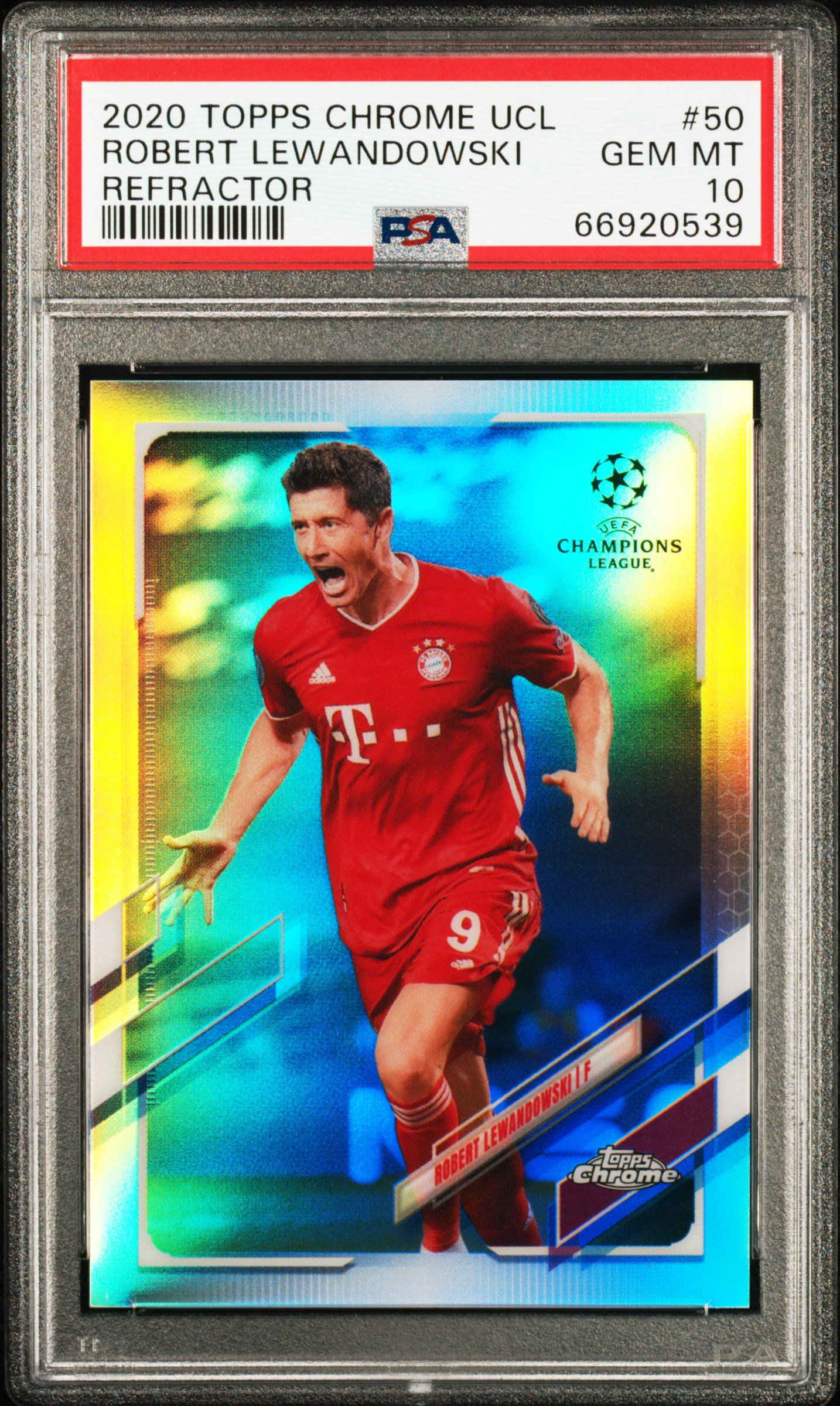 2020-21 Topps Chrome UEFA Champions League Refractor #50 Robert Lewandowski – PSA GEM MT 10